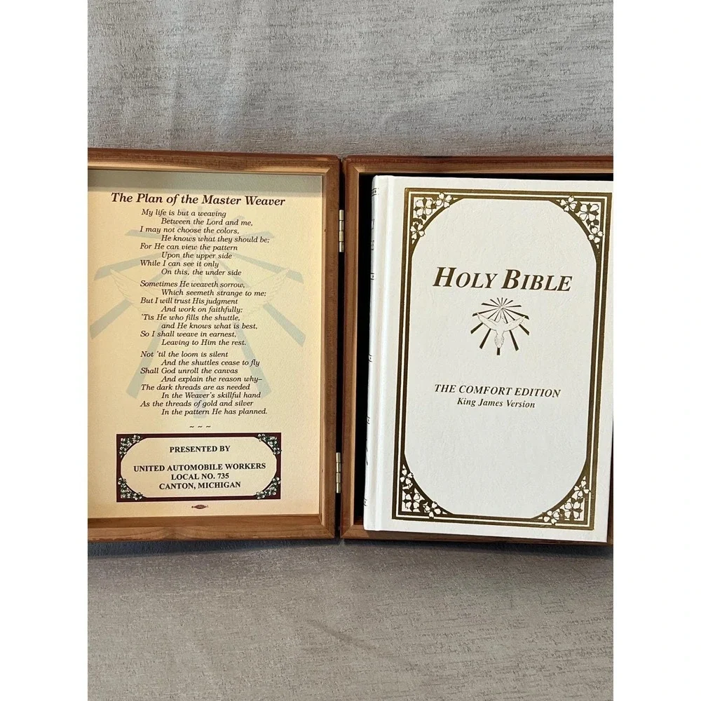 Cedar Wood Holy Bible Box UAW Local 735 KJV Comfort Edition Union Made Religious